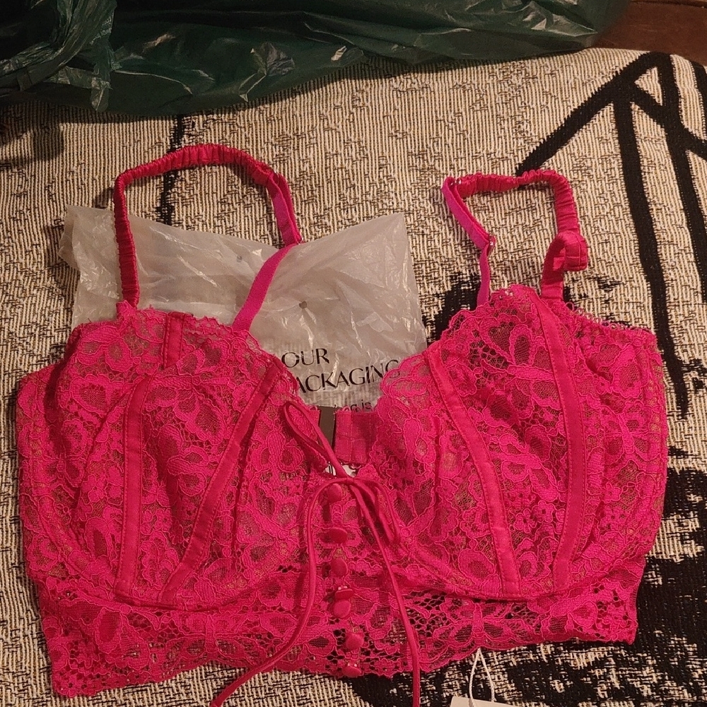 For Love And Lemons Pink Butterfly Lace Bra